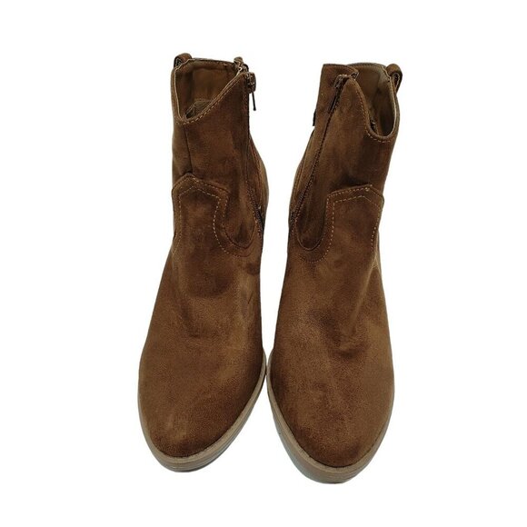 Sugar Women Tarah Ankle Booties Brown Faux Suede Almond Toe Block Heel Size 9.5 - Picture 3 of 11